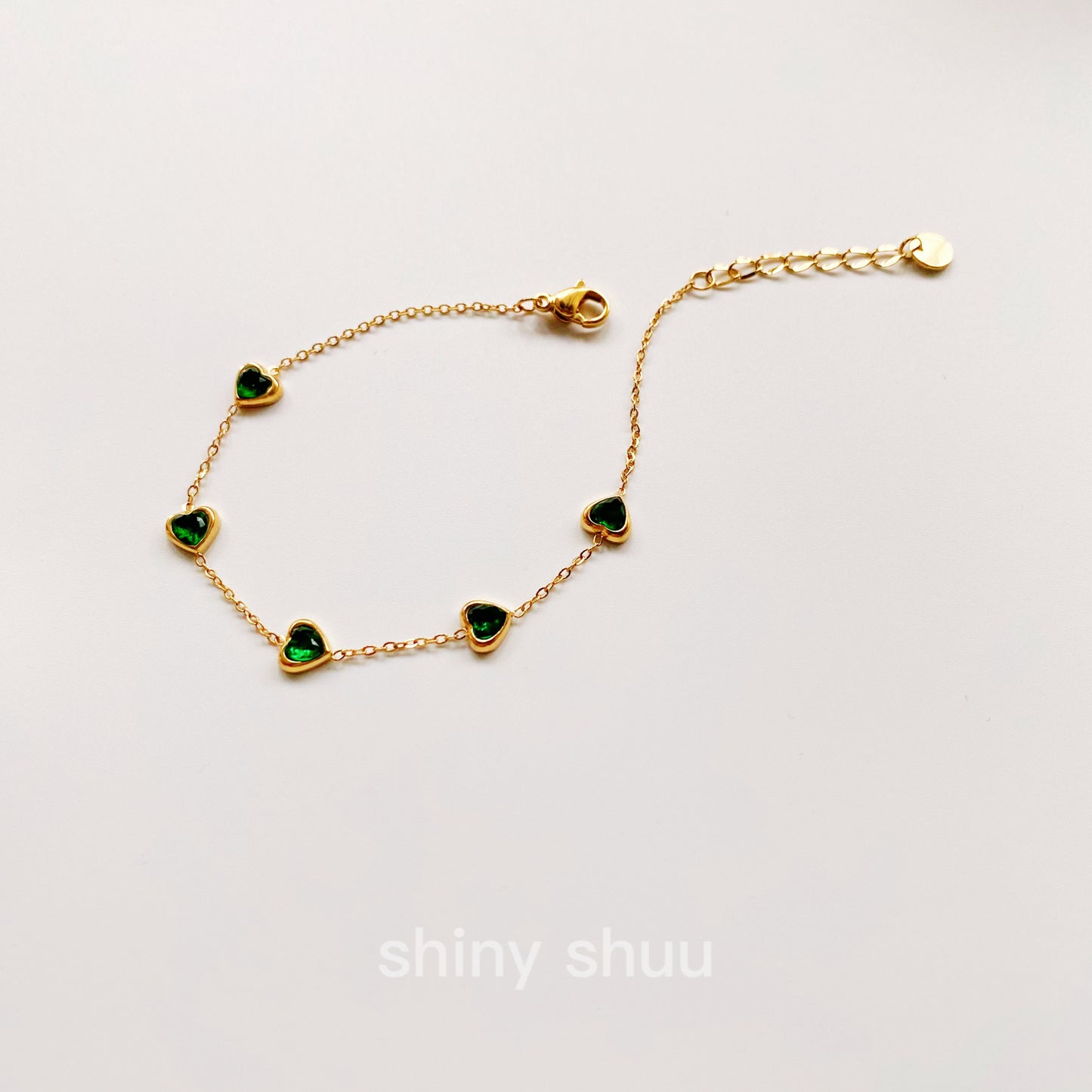 "So Many Emerald Cuties" Heart-Shaped Emerald Chain Bracelet 