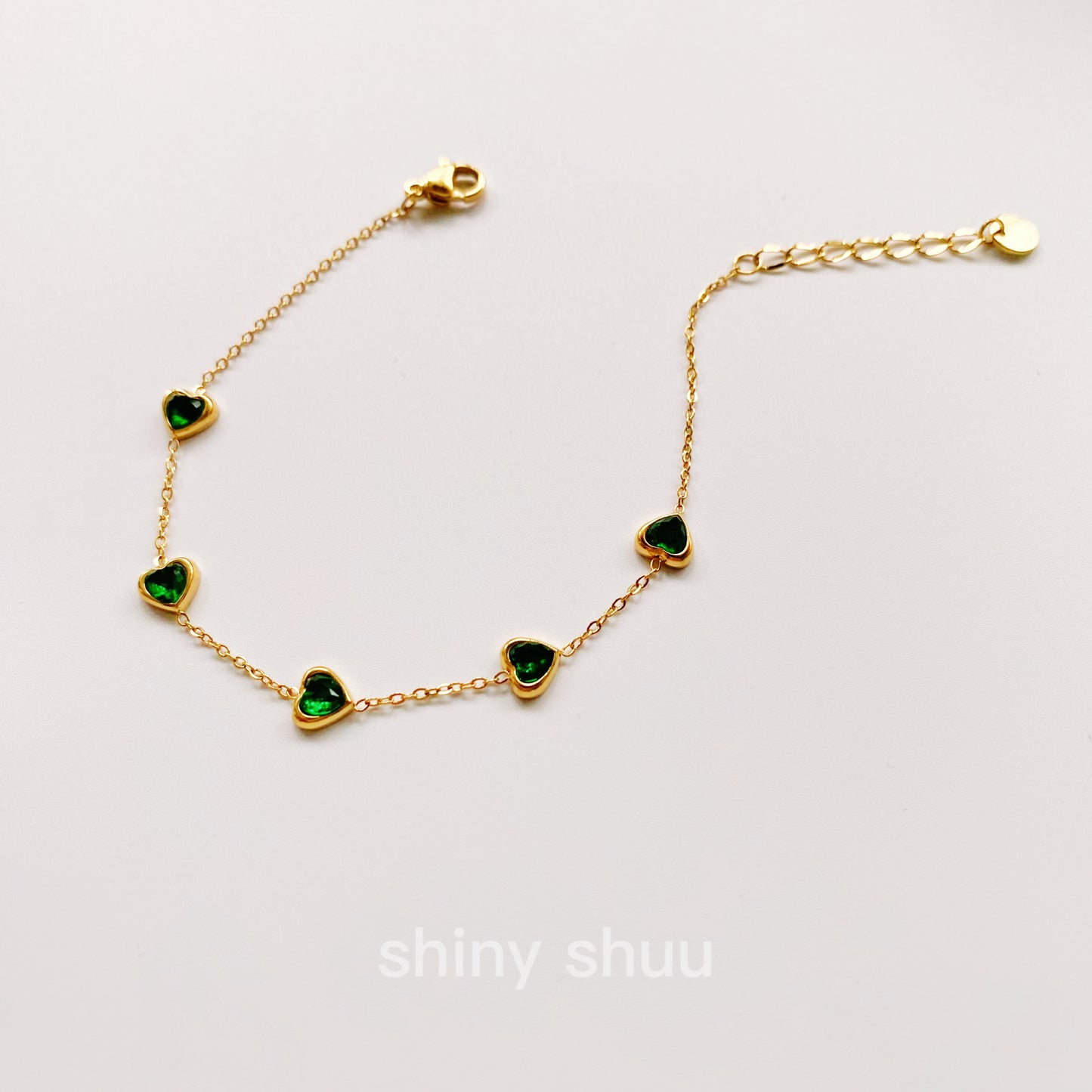 "So Many Emerald Cuties" Heart-Shaped Emerald Chain Bracelet 