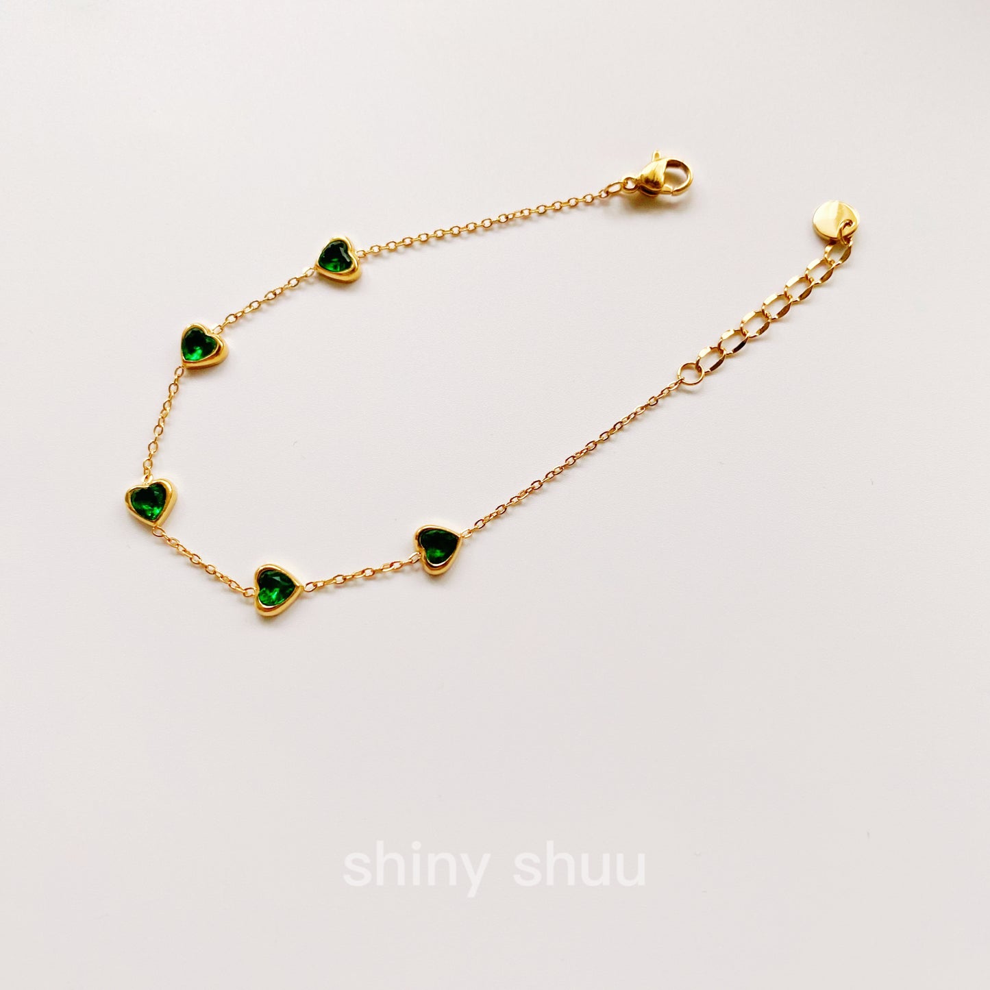 "So Many Emerald Cuties" Heart-Shaped Emerald Chain Bracelet 