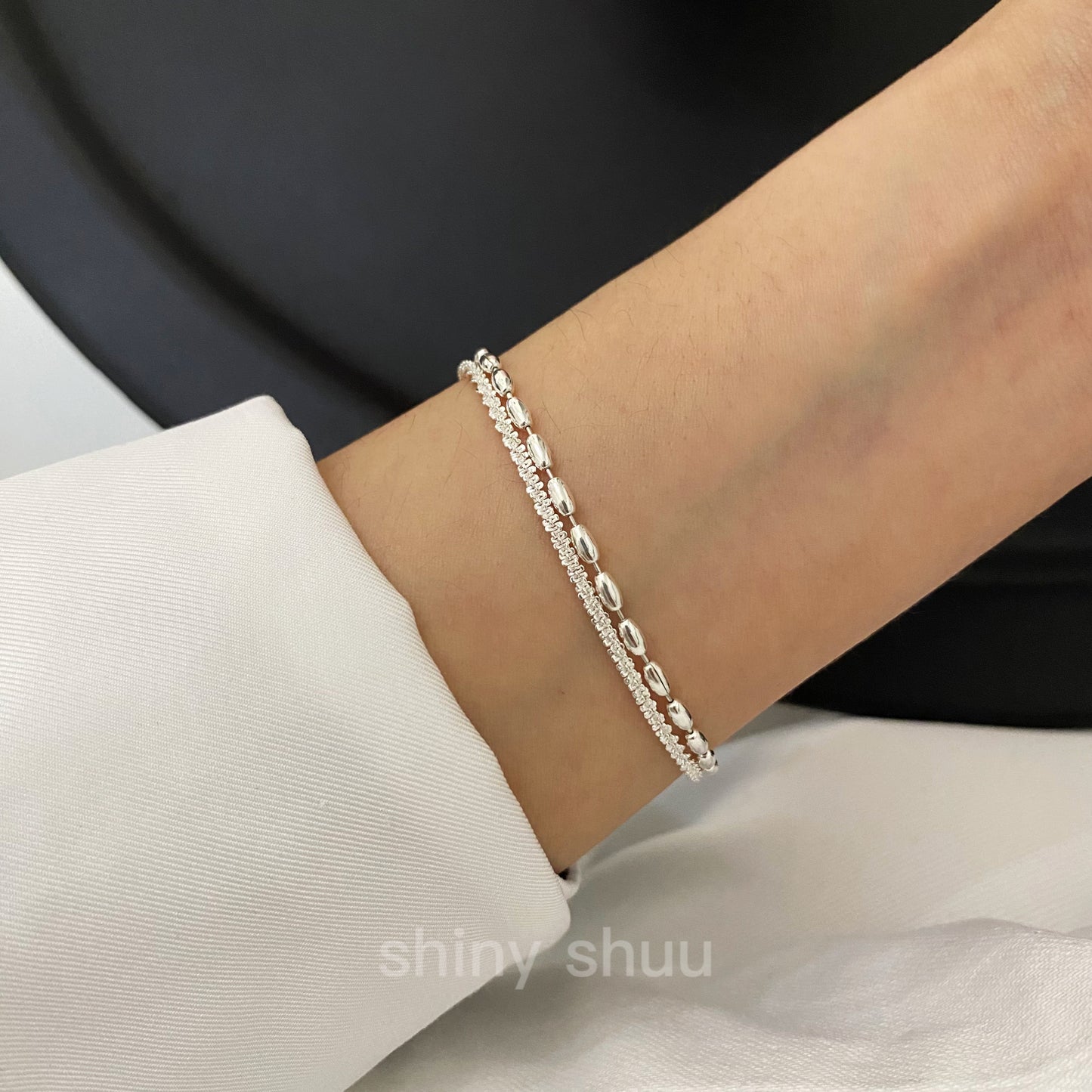 “Starlight” Double-Layered Silver Chain Bracelet