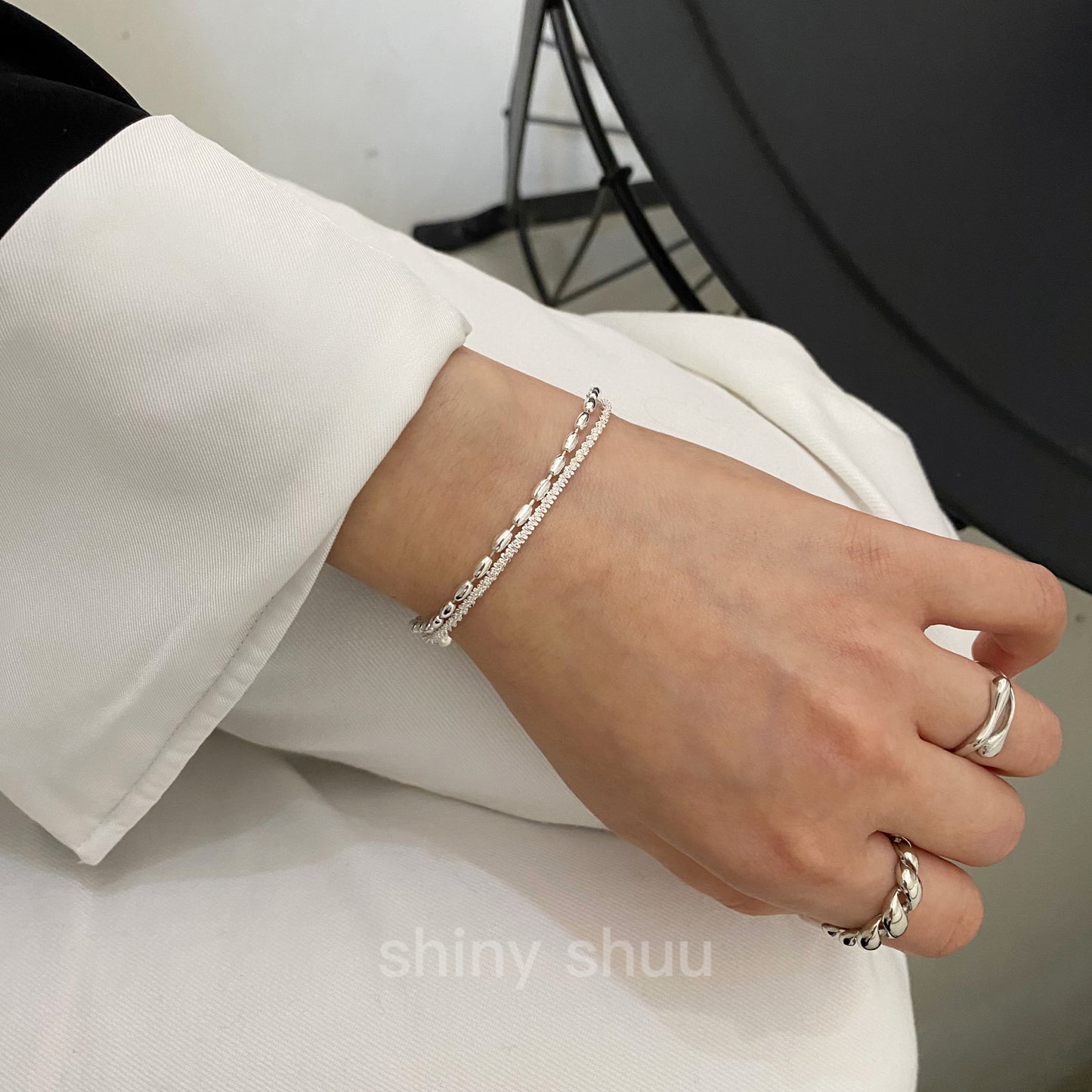 “Starlight” Double-Layered Silver Chain Bracelet